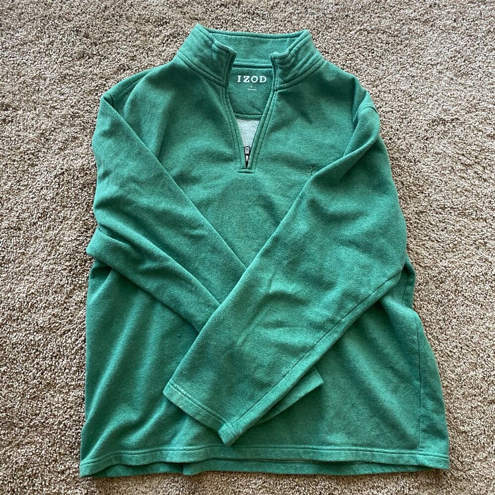 Men's IZOD Green Pullover Sweater 1/4 Zip Size LARGE